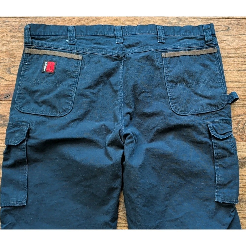 Wrangler Riggs Workwear Pants Blue 44x30 Canvas Ripstop Ranger Cargo Hammer Loop - Picture 5 of 8